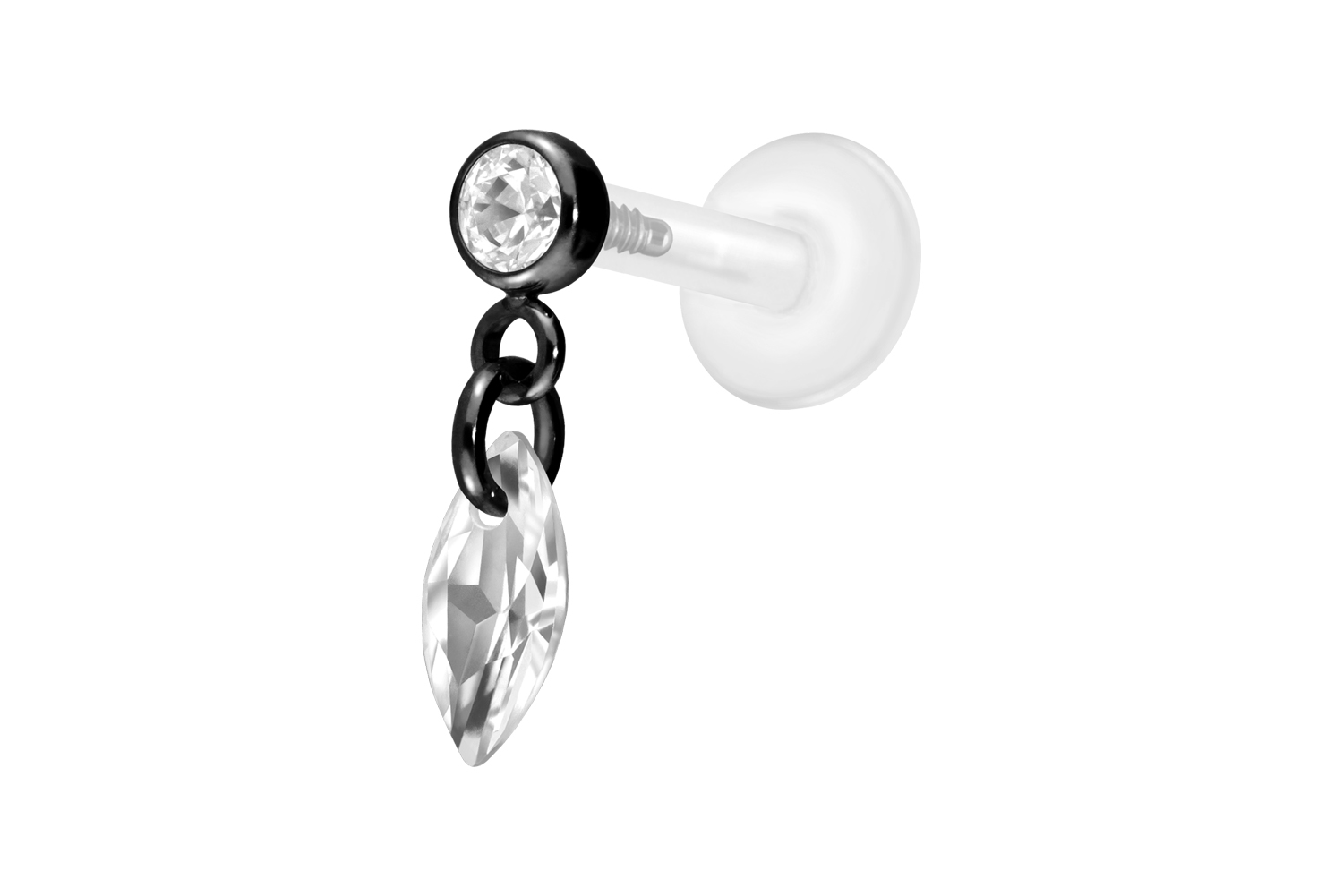 PTFE Labret Piercing mit Innengewinde + Titan-Aufsatz KRISTALLOVAL